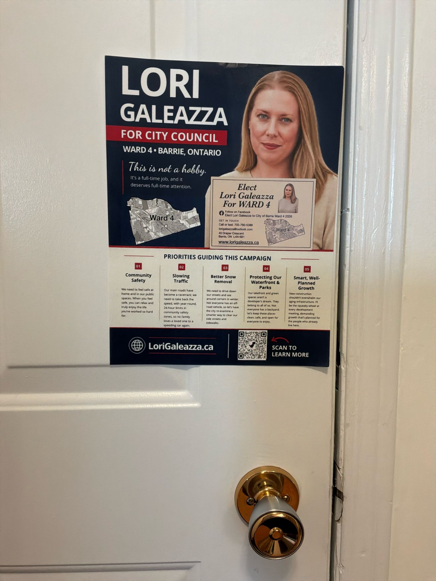 Lori Galeazza's campaign flyer and magnet, left at doors across Ward 4